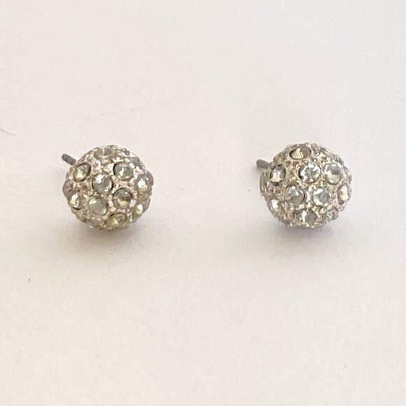 Crystal Rhinestones Disco Ball 8mm Pave Silver Tone Stud Pierced Earrings - Picture 2 of 7